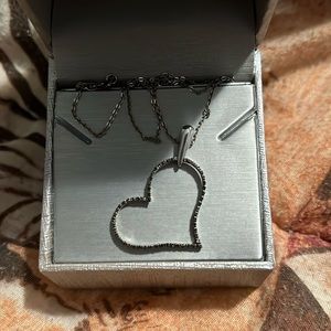Ladies heart necklace midnight diamonds